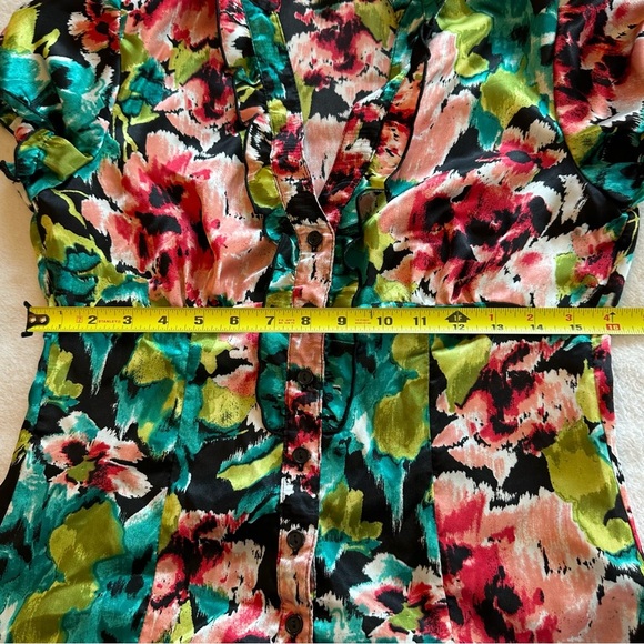 1203 A. Byer Green and Blue Ruffled Cap Sleeve Blouse - Picture 7 of 10